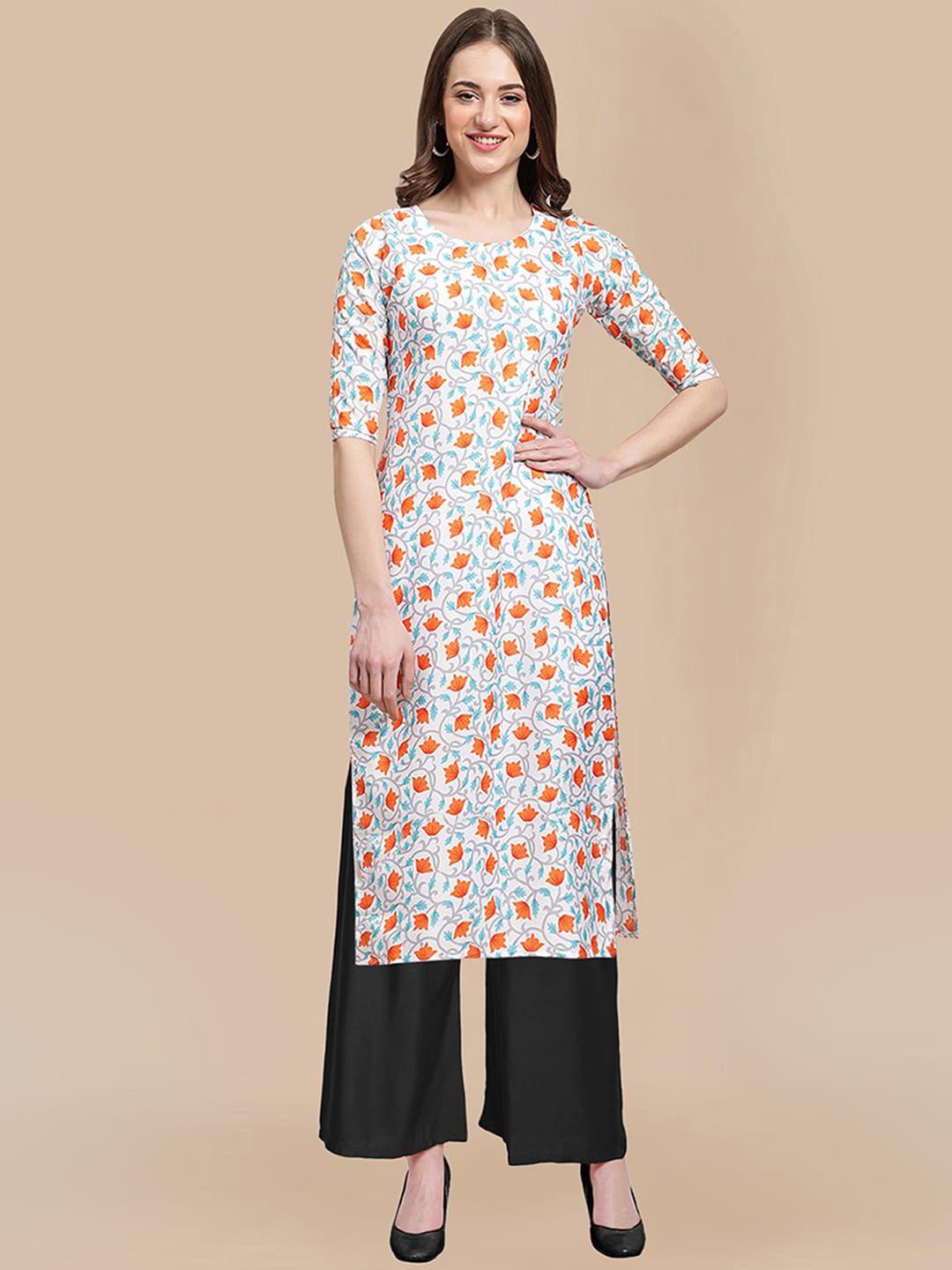 kalini women multicoloured printed panelled silk crepe kurti with salwar