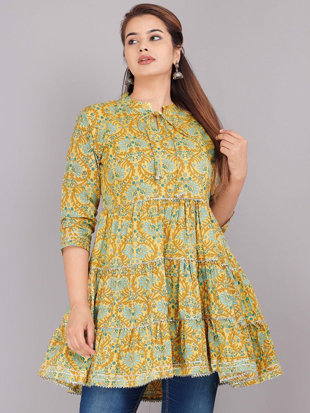 kalini women mustard yellow floral print top