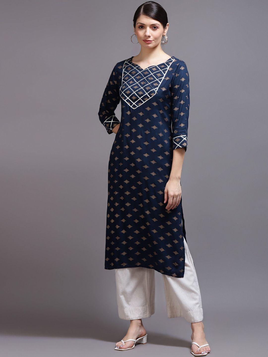 kalini women navy blue ethnic motifs printed kurta