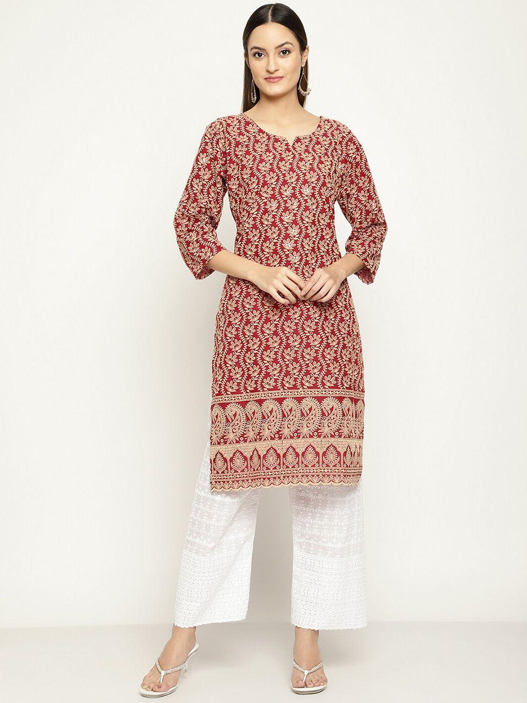 kalini women notch neck ethnic motifs chikankari pure cotton kurta