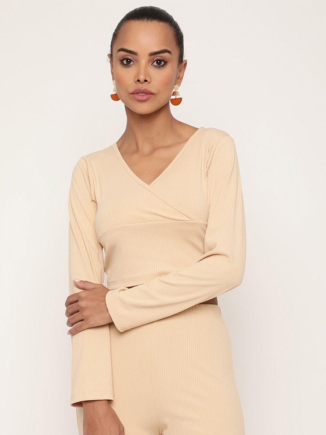 kalini women nude-coloured ribbed crop top