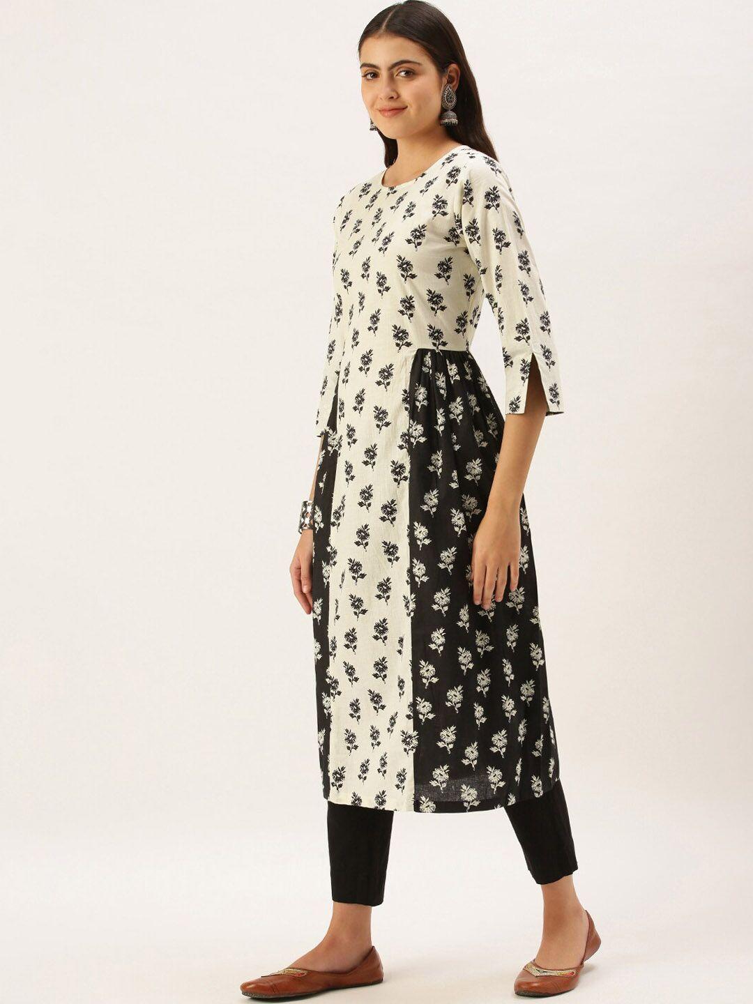 kalini women off white quirky printed anarkali kurta