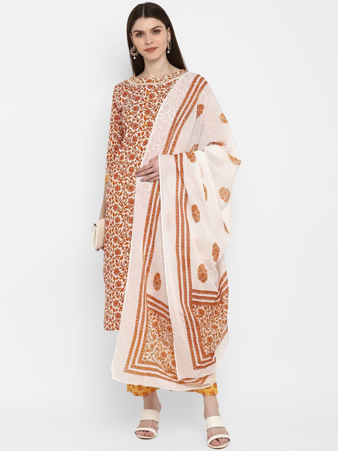 kalini women orange ethnic motifs printed pure cotton kurta with palazzos & with dupatta