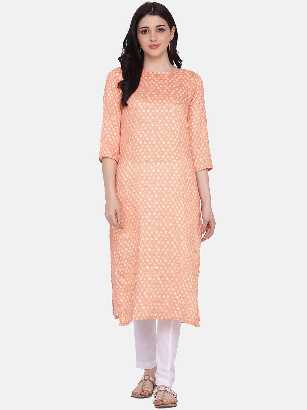 kalini women orange ethnic motifs printed regular pure cotton kurta with trousers