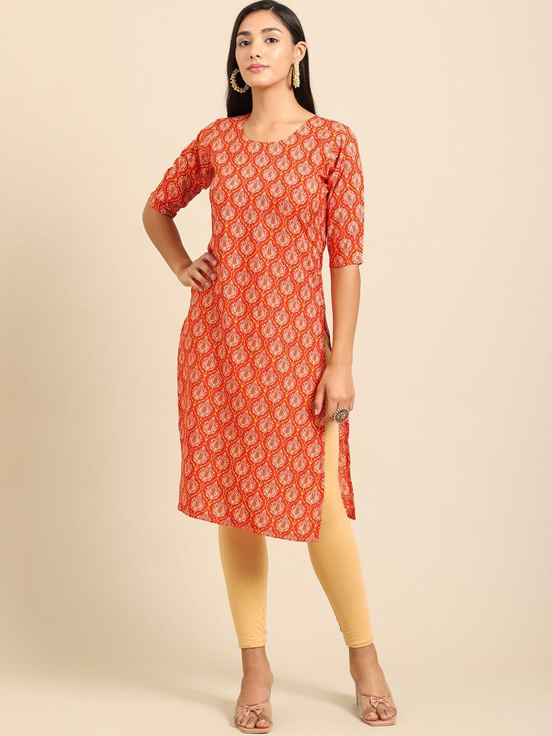 kalini women orange printed summer sheers crepe kurta