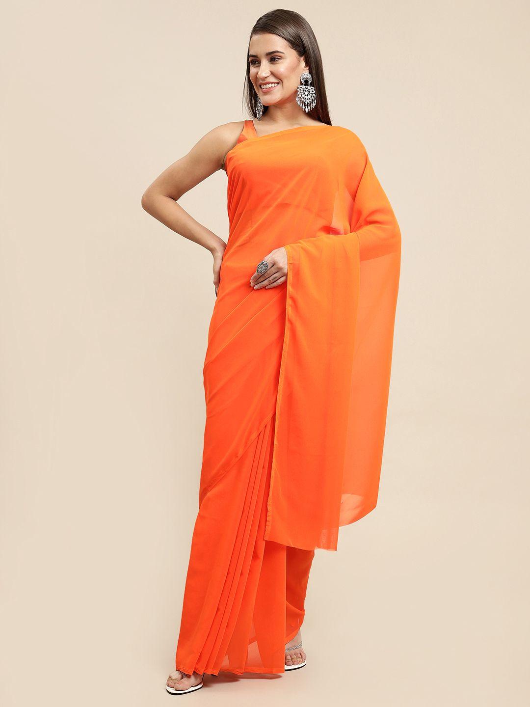 kalini women orange solid saree