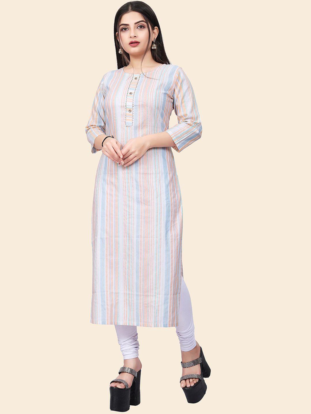 kalini women orange striped pure cotton kurta