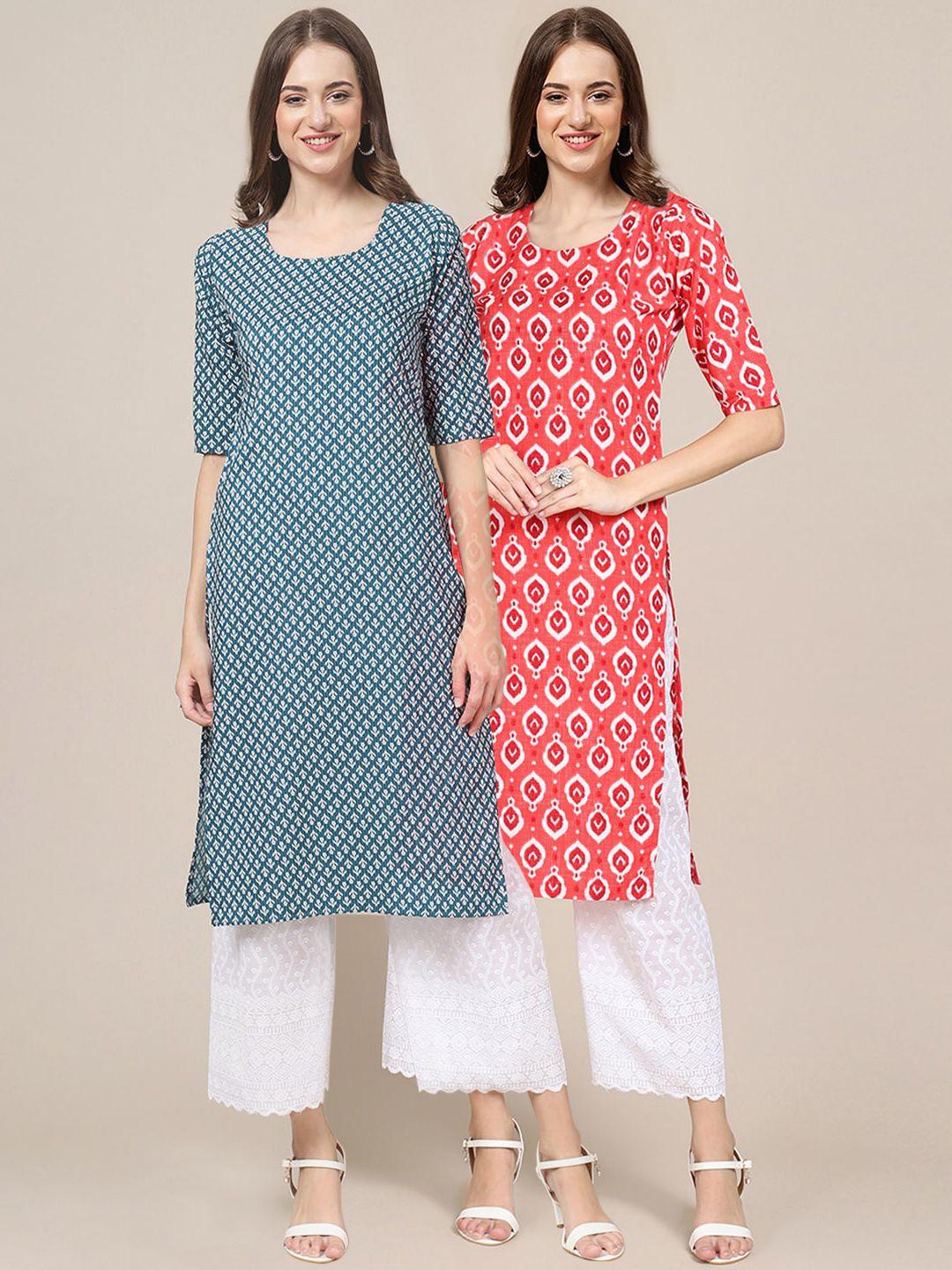 kalini women pack of 2 block print handloom crepe kurta