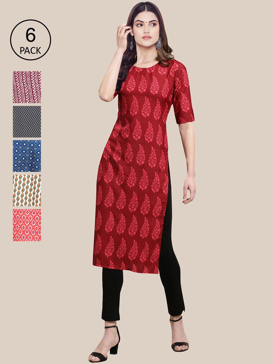 kalini women pack of 6 printed crepe straight kurta