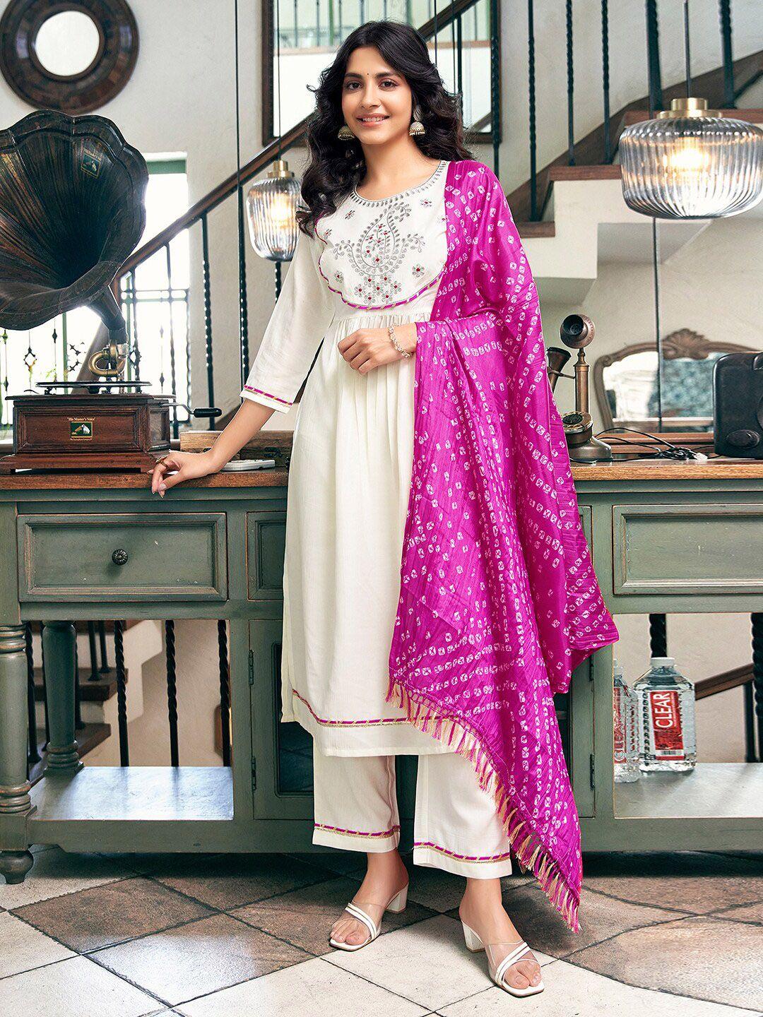 kalini women paisley embroidered empire thread work kurta with trousers & with dupatta