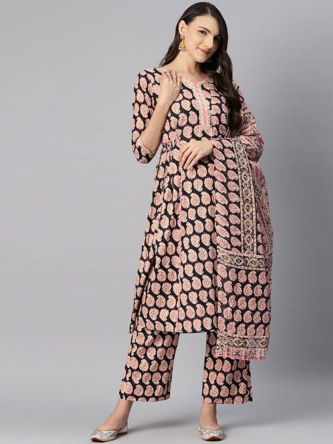 kalini women paisley printed empire pure cotton kurta with palazzos & with dupatta