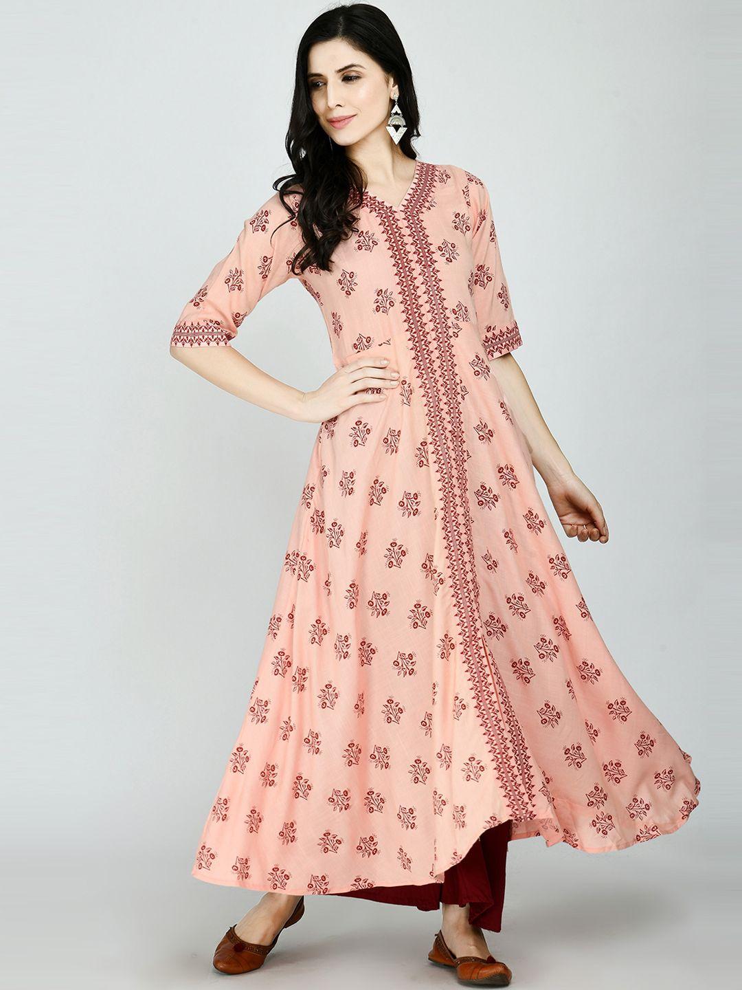 kalini women peach-coloured ethnic motifs printed mirror work kurta