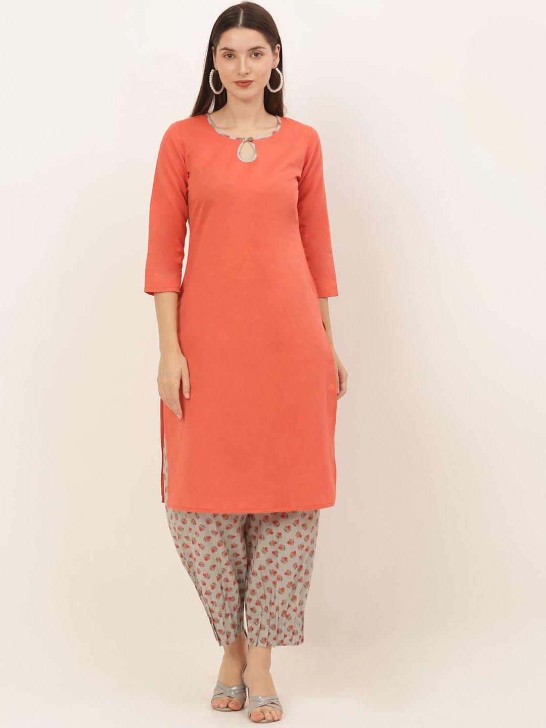 kalini women peach-coloured keyhole neck kurta