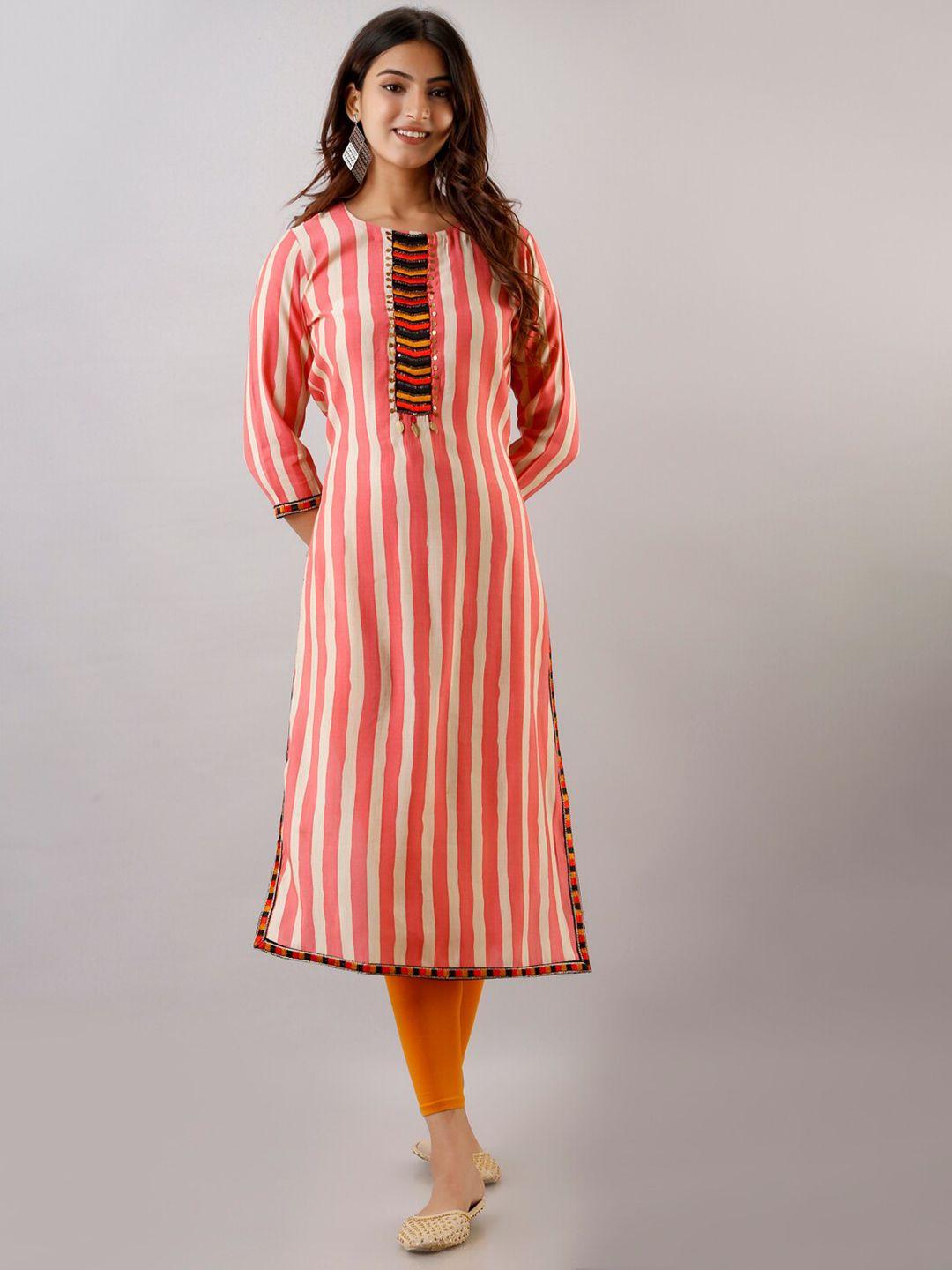 kalini women peach-coloured striped kurta