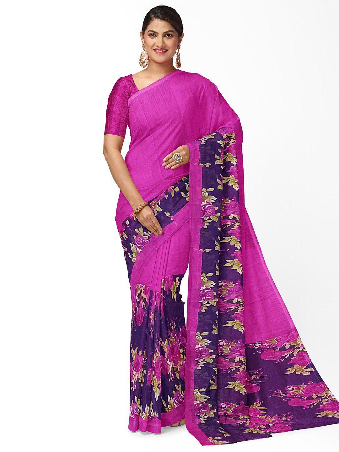 kalini women pink & purple floral pure georgette fusion dharmavaram saree