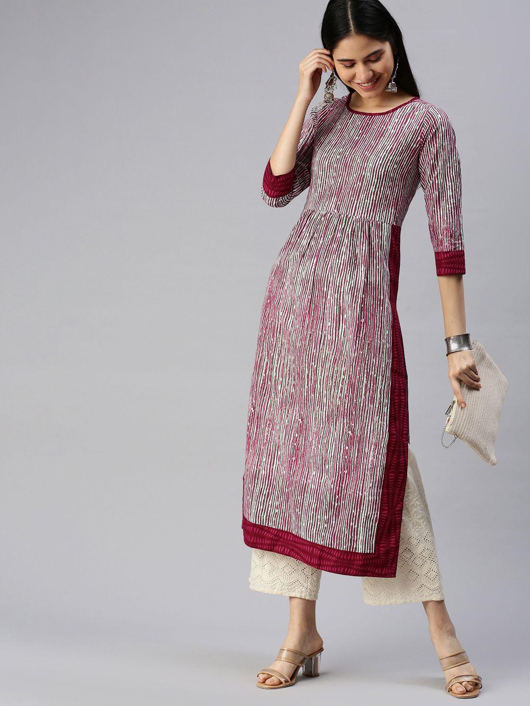 kalini women pink & red striped kurta