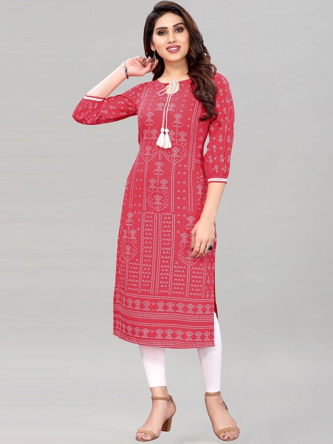 kalini women pink & white ethnic motifs printed cotton blend kurta