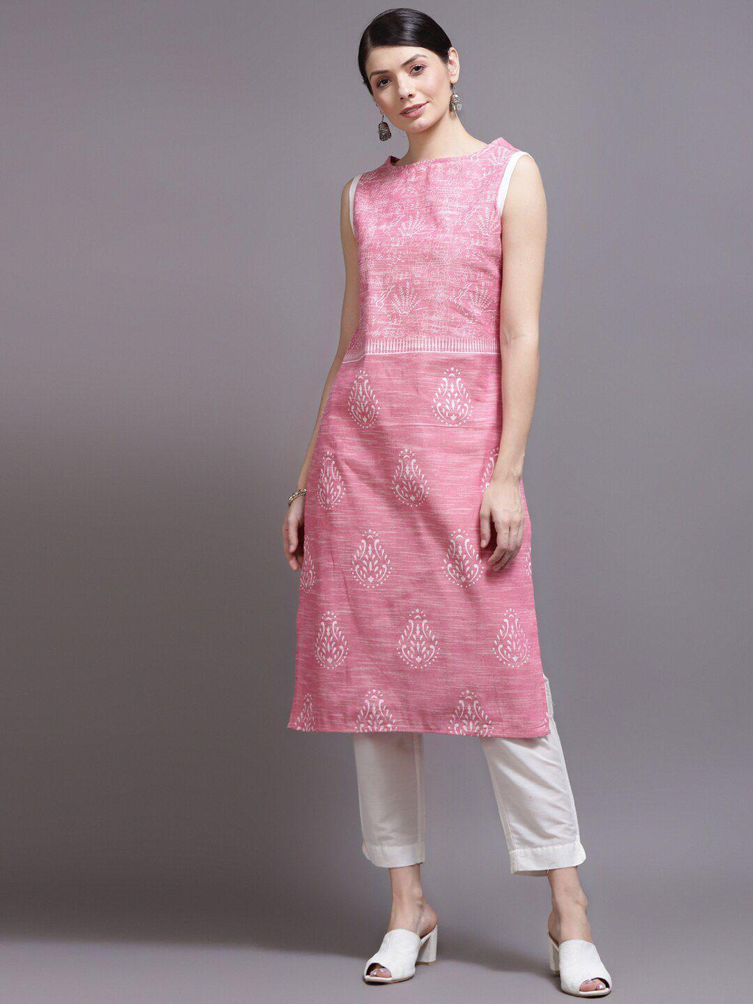kalini women pink & white ethnic motifs printed kurta