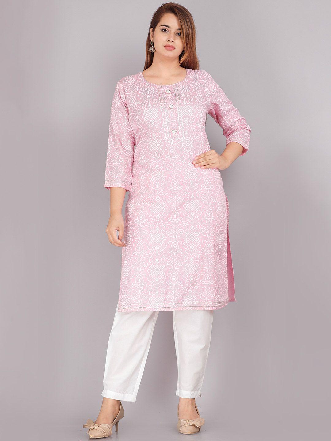 kalini women pink & white floral printed kurta