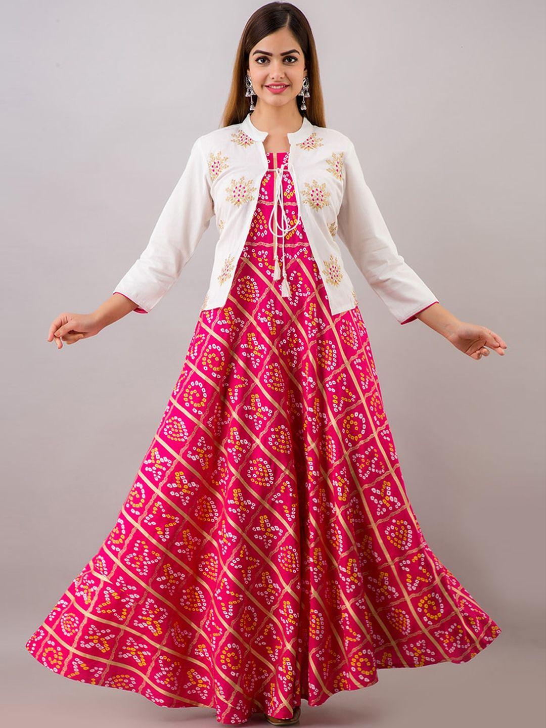 kalini women pink bandhani printed anarkali kurta