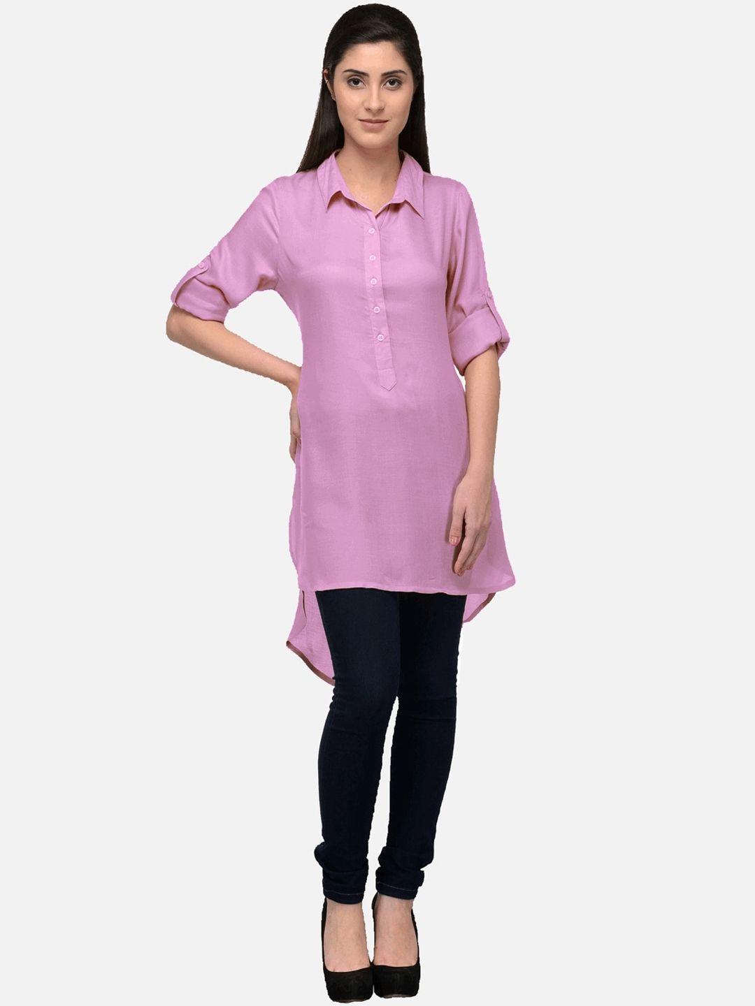 kalini women pink colourblocked thread work asymmetric pathani kurta