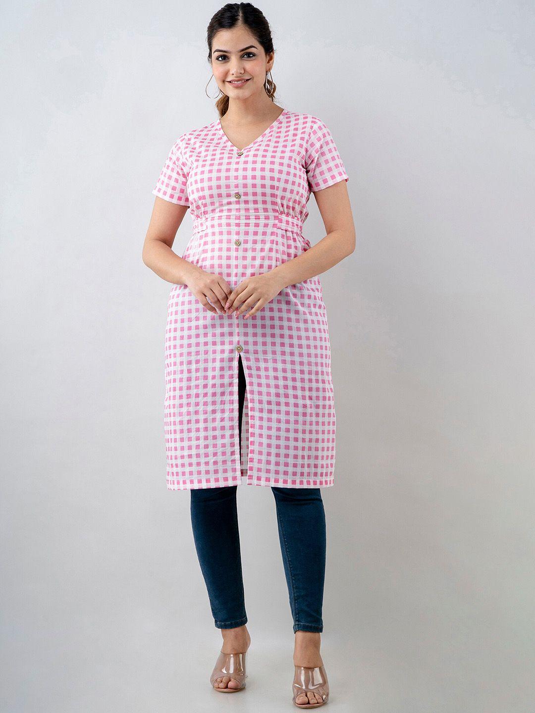 kalini women pink cotton checked kurta