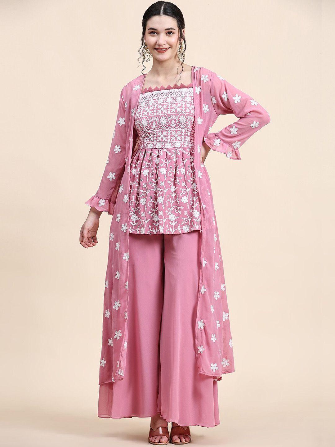 kalini women pink ethnic motifs embroidered empire thread work kurta with palazzos