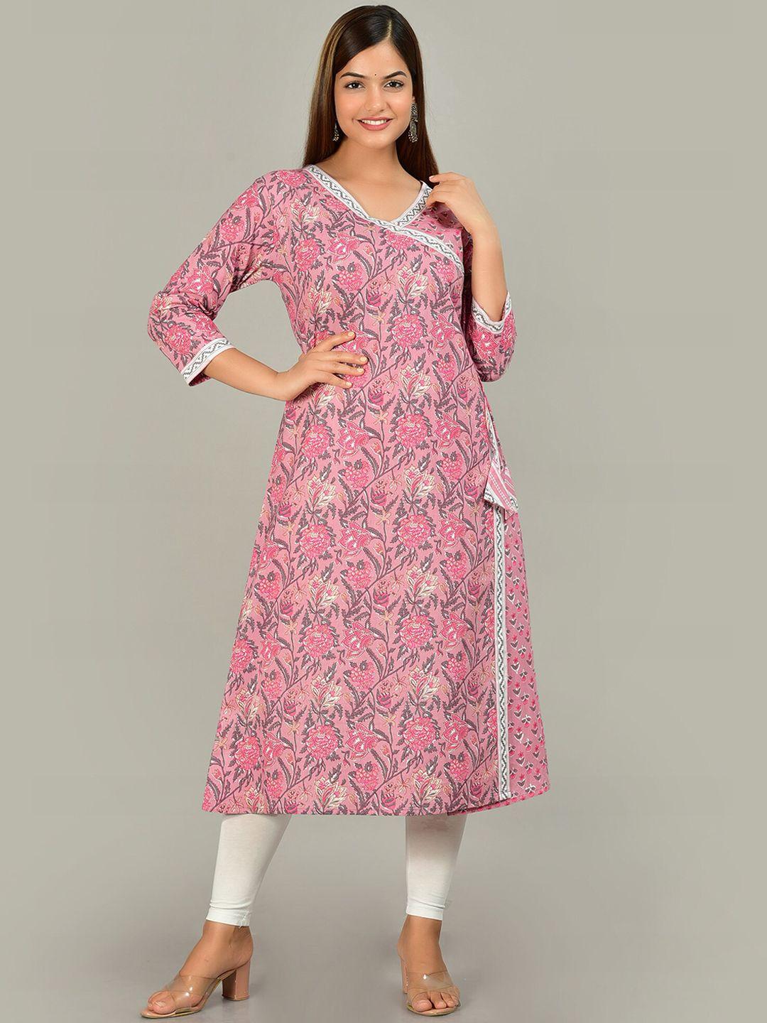 kalini women pink ethnic motifs printed floral cotton anarkali kurta