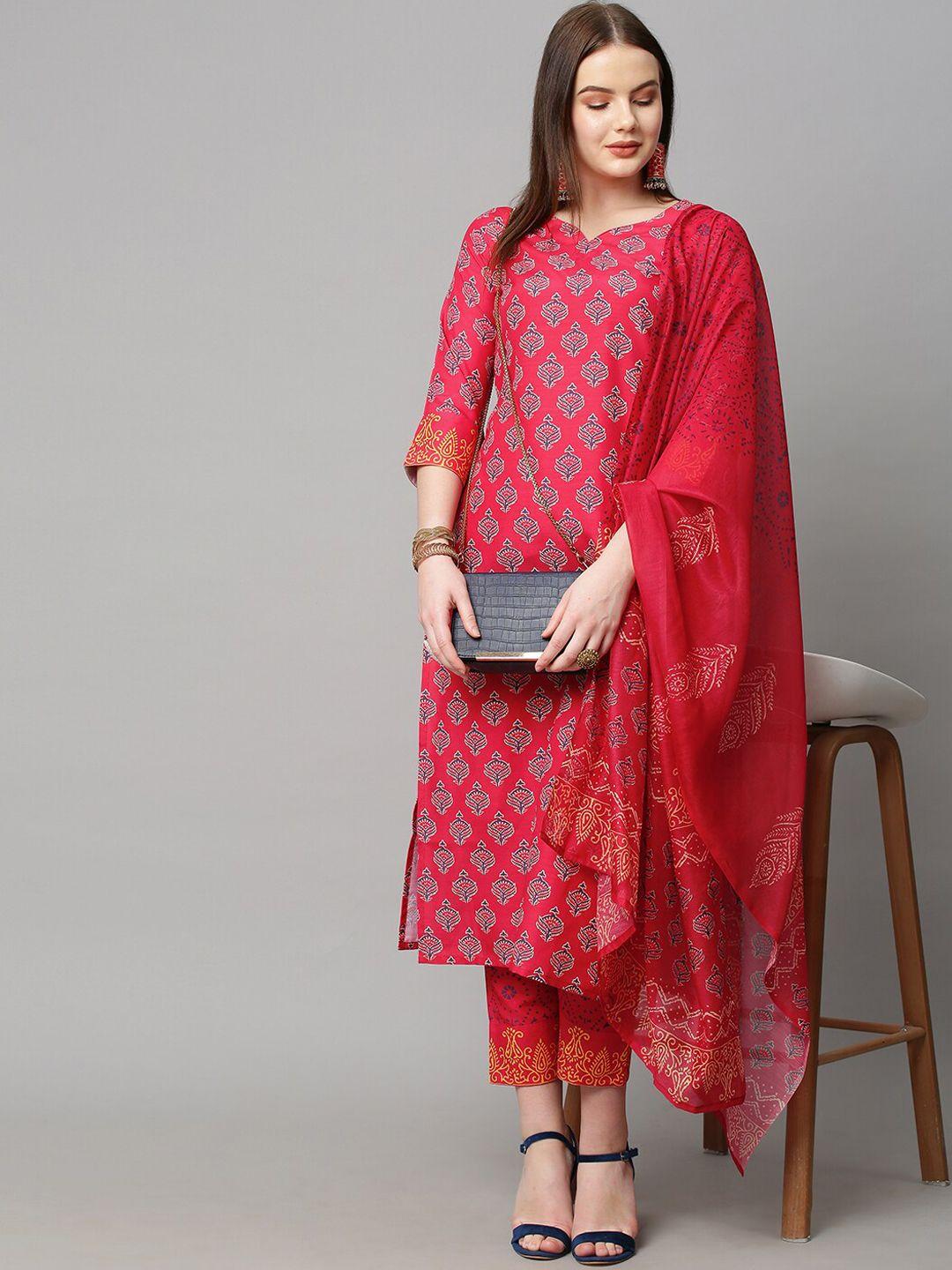 kalini women pink ethnic motifs printed kurta with trousers & with dupatta