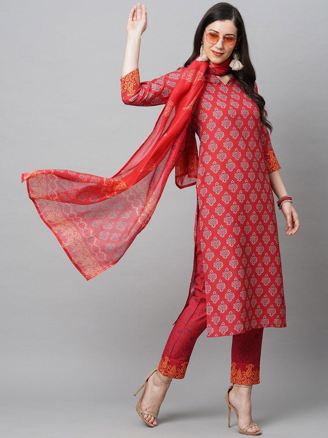kalini women pink ethnic motifs printed kurta with trousers & with dupatta