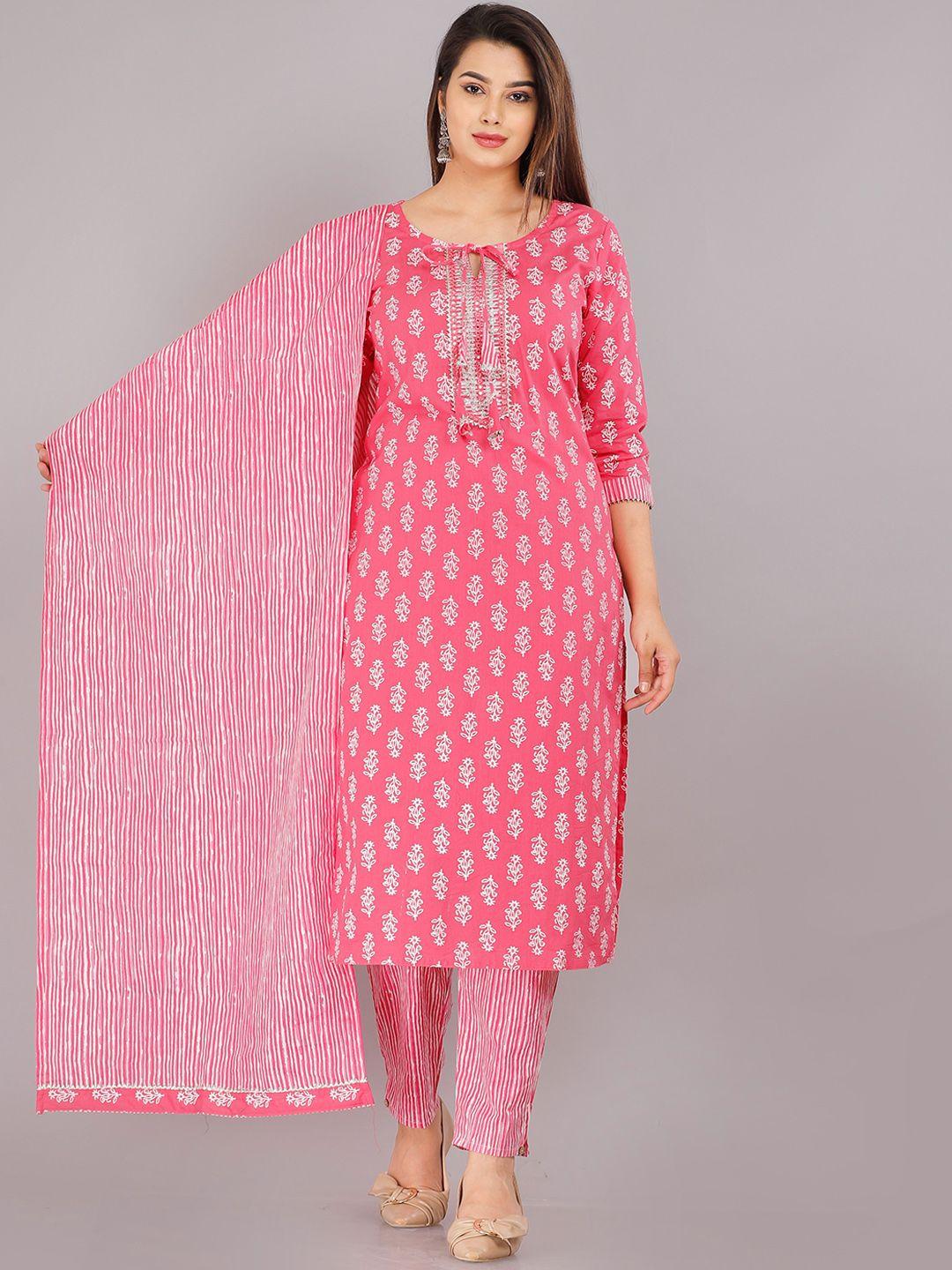 kalini women pink ethnic motifs printed pure cotton kurta with trousers