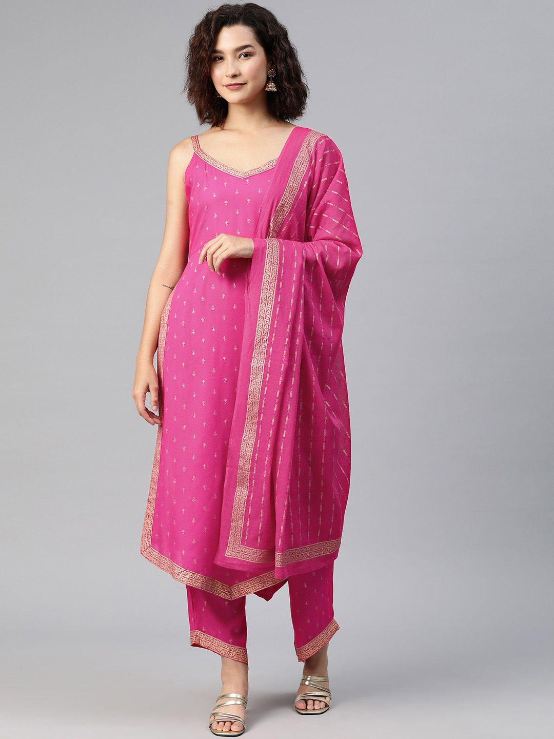 kalini women pink ethnic motifs printed regular kurta with pyjamas & with dupatta