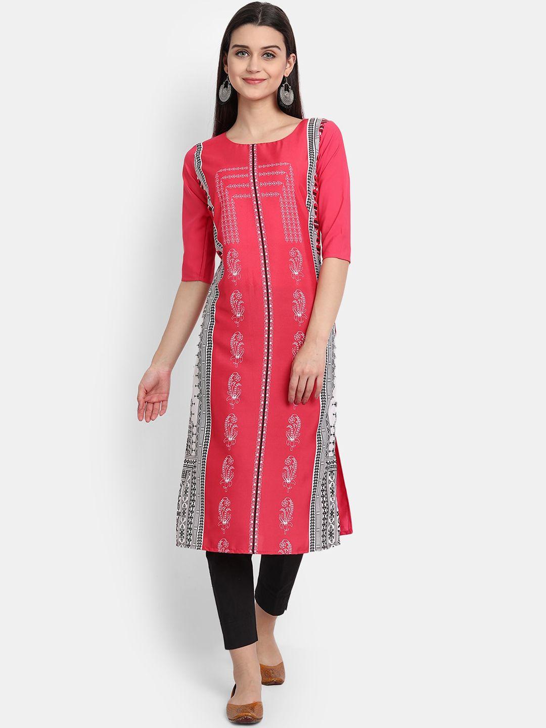 kalini women pink ethnic motifs printed thread work crepe kurta