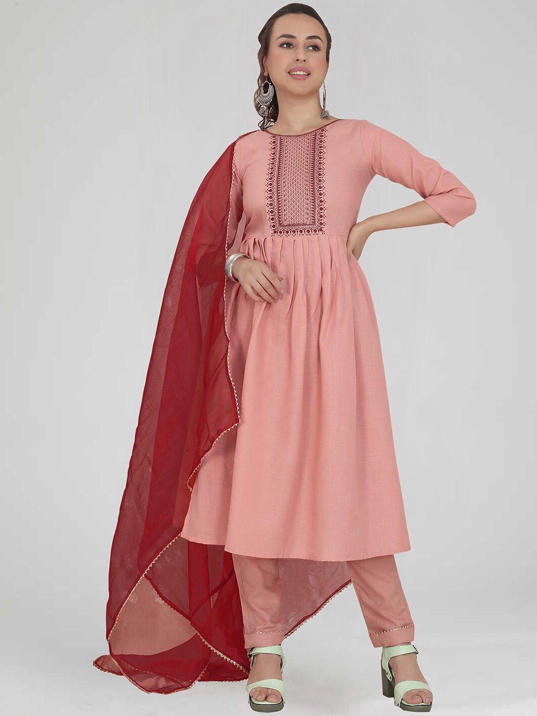 kalini women pink ethnic motifs yoke design empire thread work kurta with trousers & with dupatta