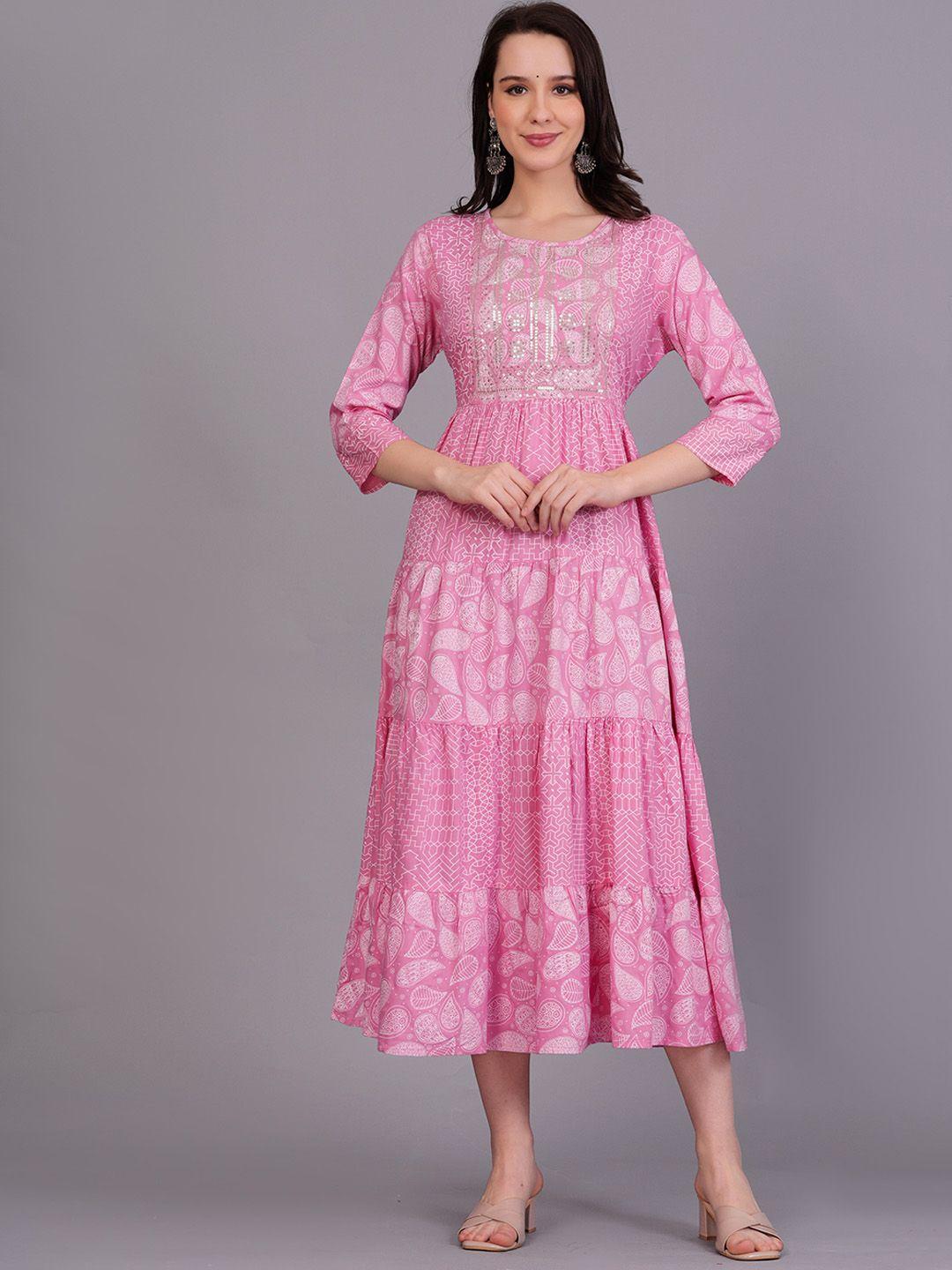 kalini women pink ethnic motifs yoke design thread work anarkali kurta