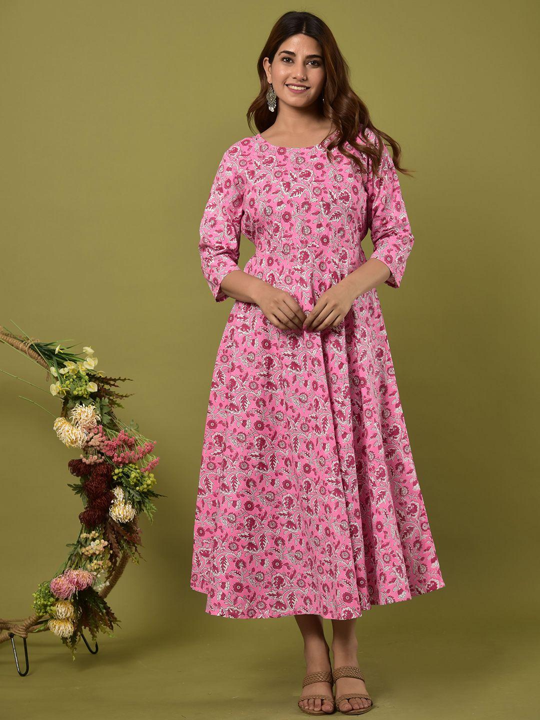kalini women pink floral a-line midi dress