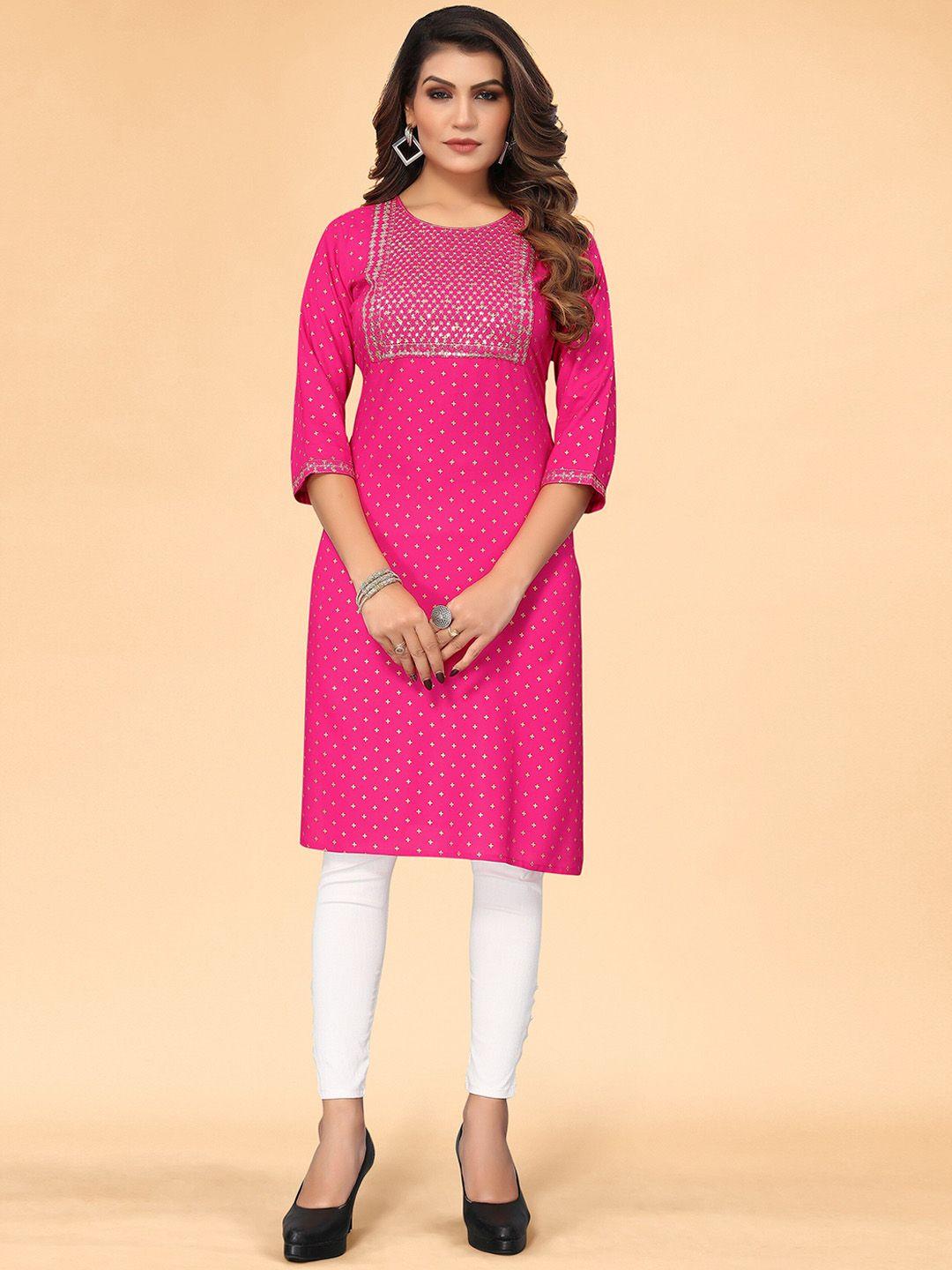 kalini women pink floral embellished kurta