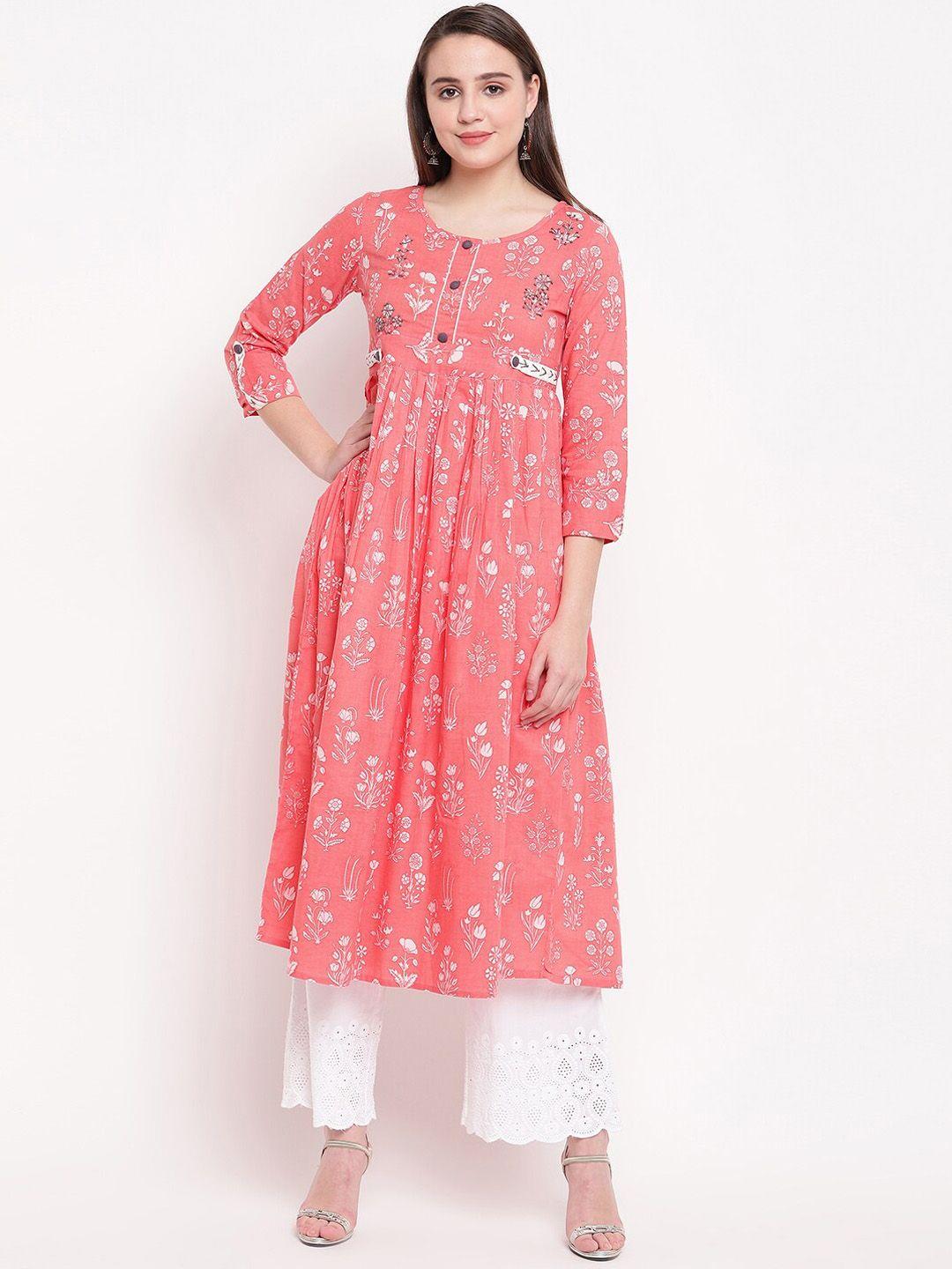 kalini women pink floral printed anarkali kurta