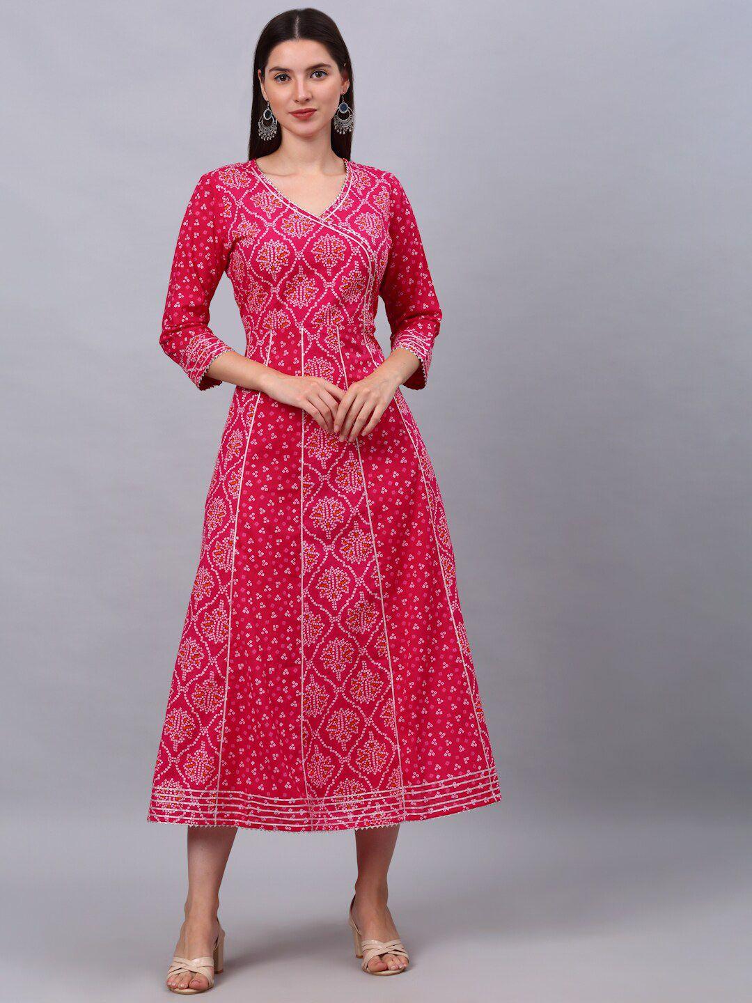 kalini women pink geometric printed flared sleeves pastels anarkali kurta