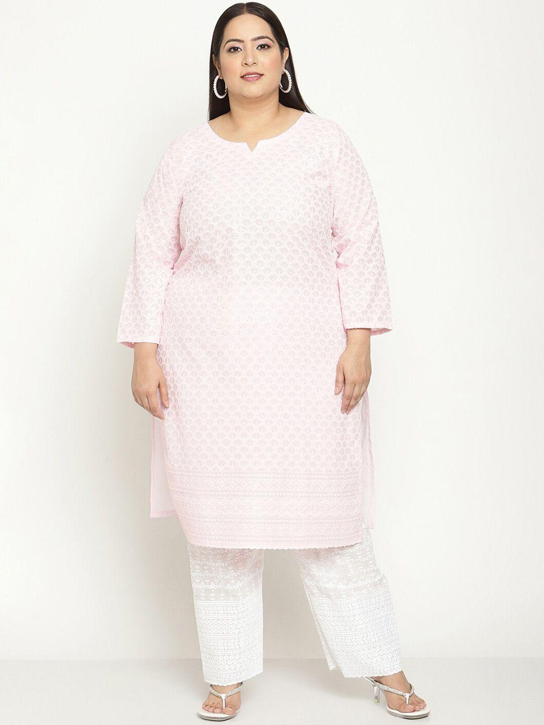 kalini women plus size ethnic motifs embroidered cotton chikankari kurta