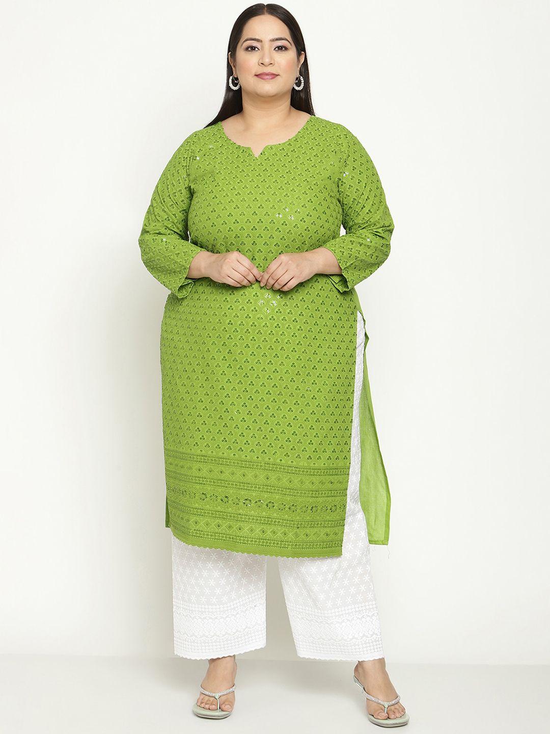 kalini women plus size ethnic motifs embroidered cotton straight kurta