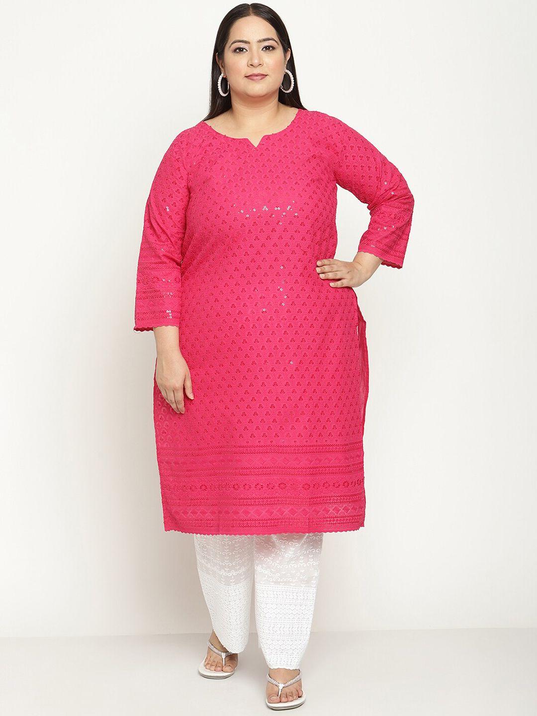 kalini women plus size ethnic motifs embroidered sequined cotton kurta