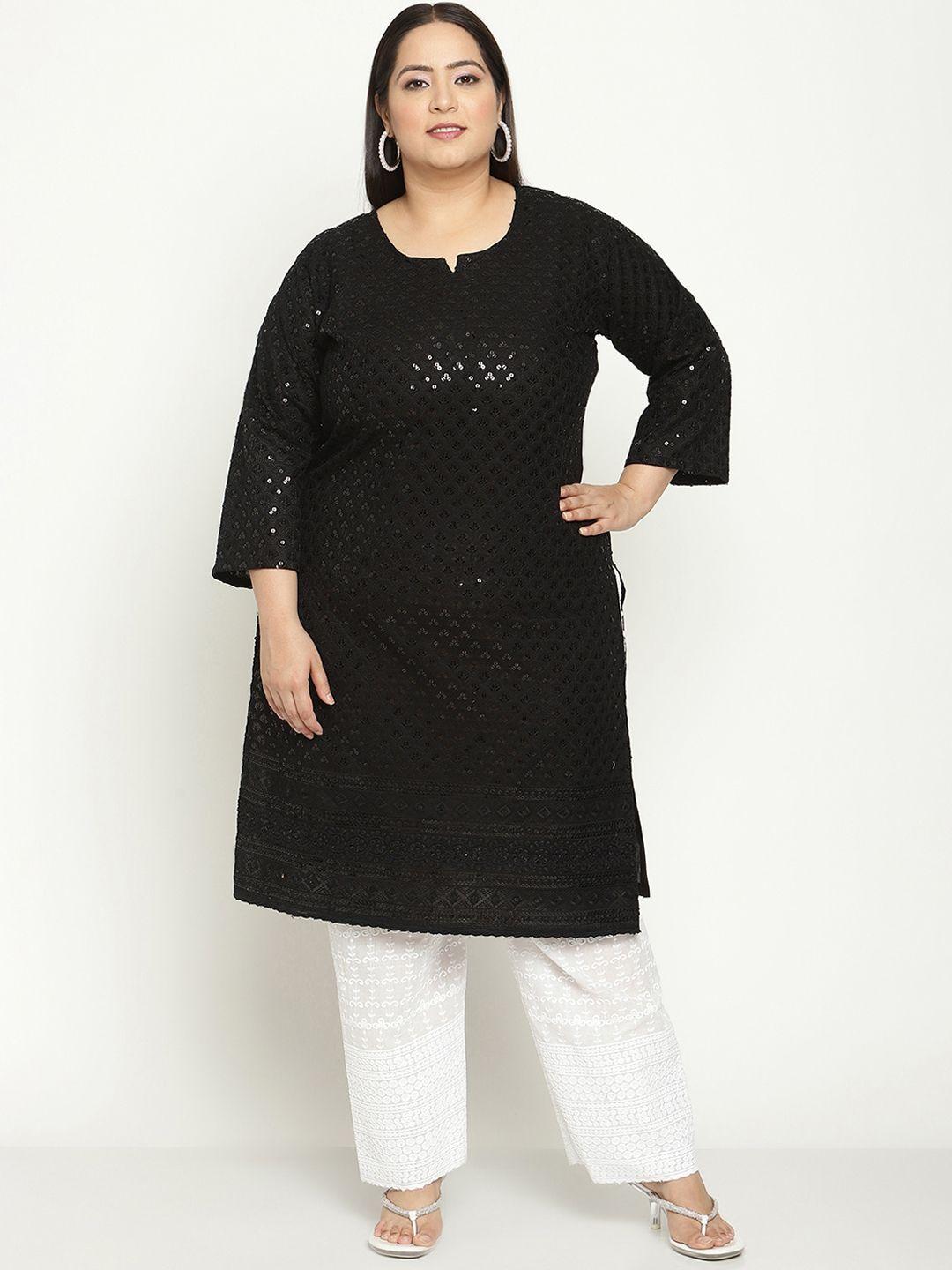 kalini women plus size sequined notch neck cotton kurta