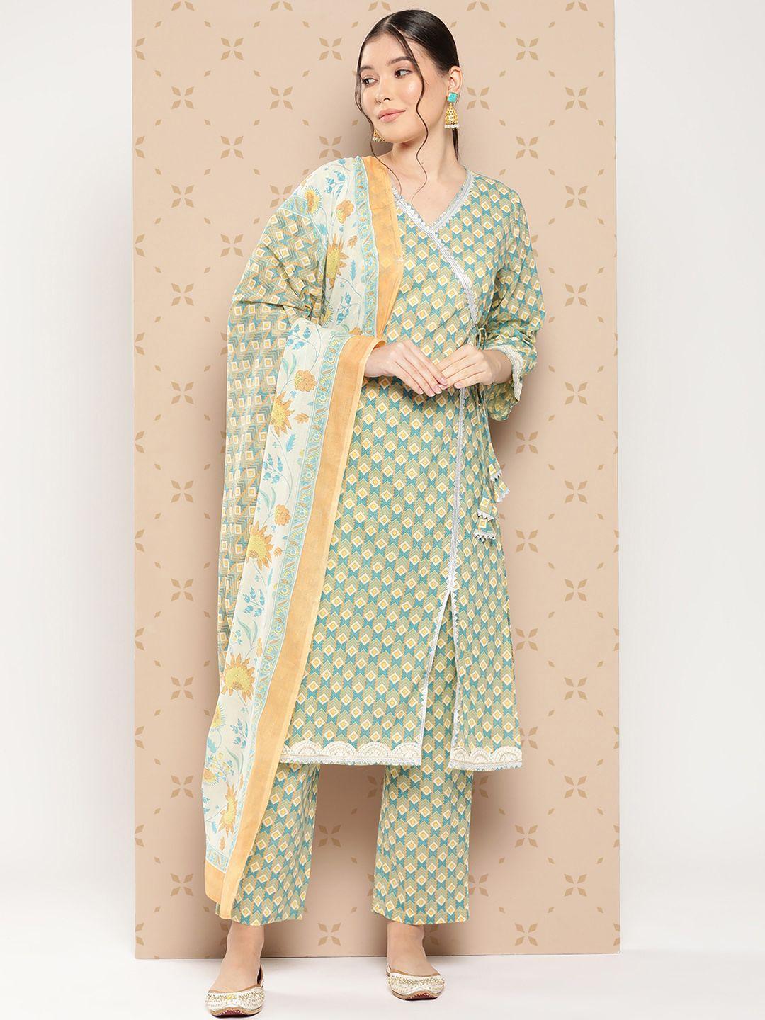 kalini women printed angrakha gotta patti pure cotton kurta with palazzos & with dupatta