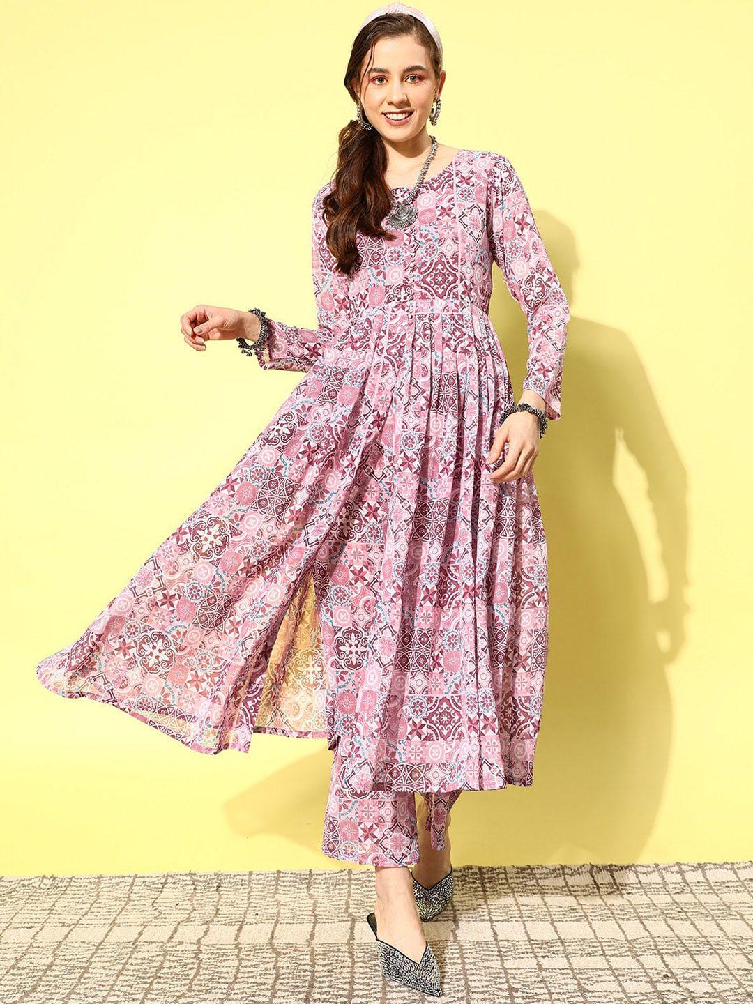 kalini women printed empire silk georgette kurta with trousers