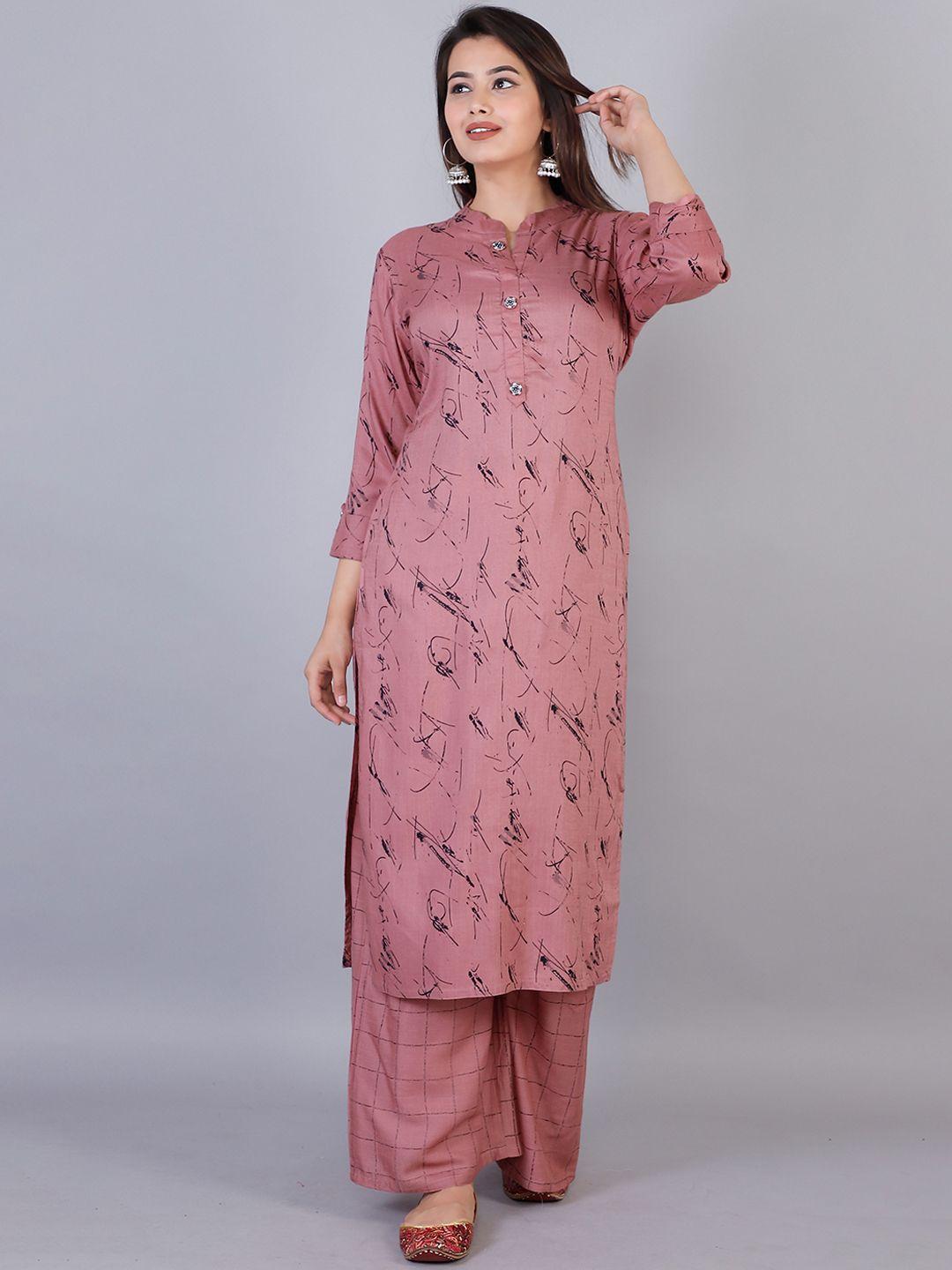 kalini women printed mandarin collar rayon kurta with palazzo