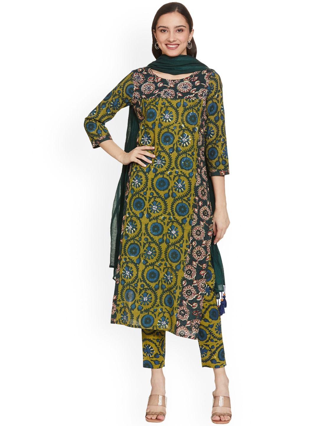 kalini women printed regular kurta with trousers & with dupatta