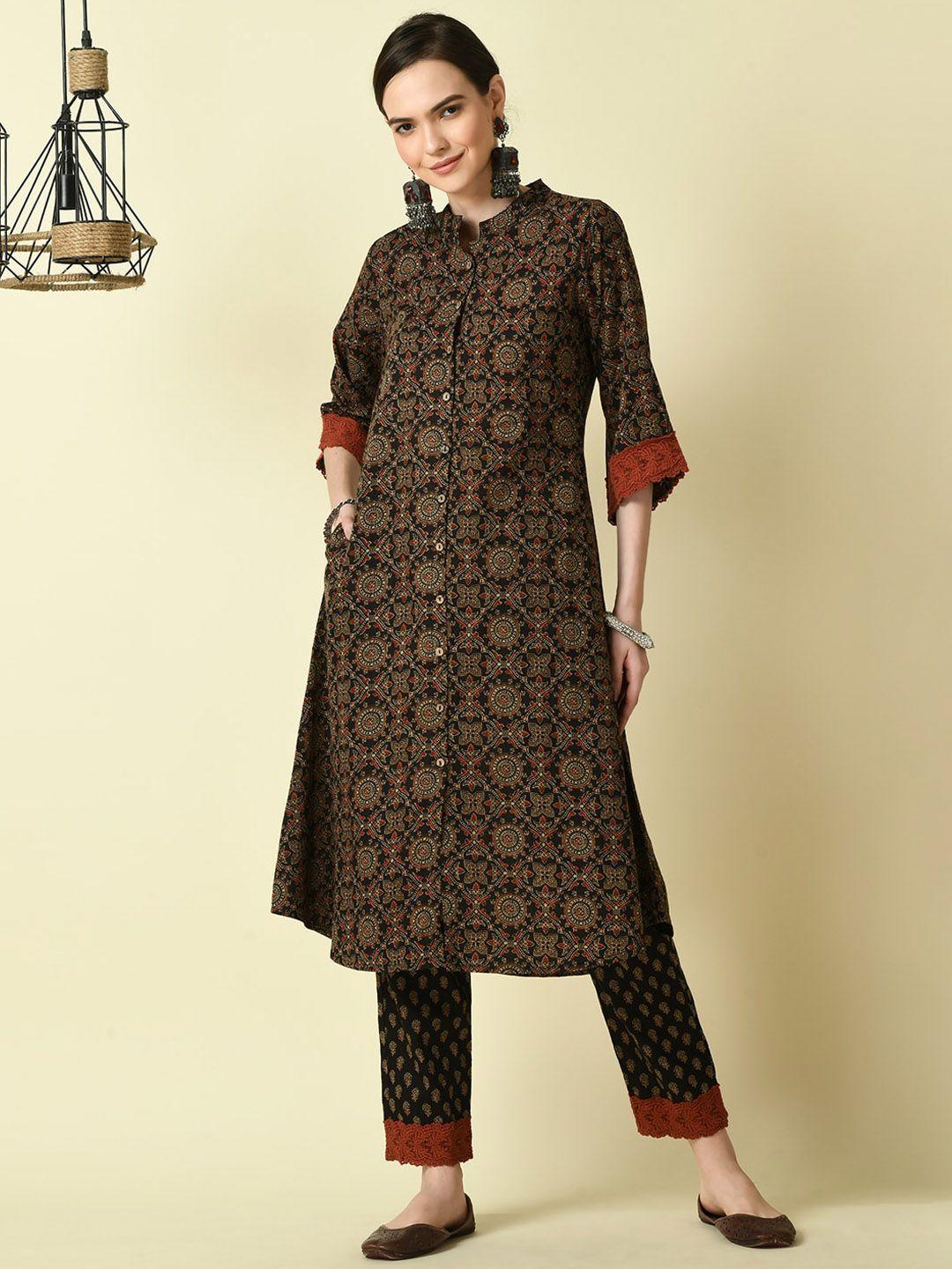 kalini women printed thread work block print kurta