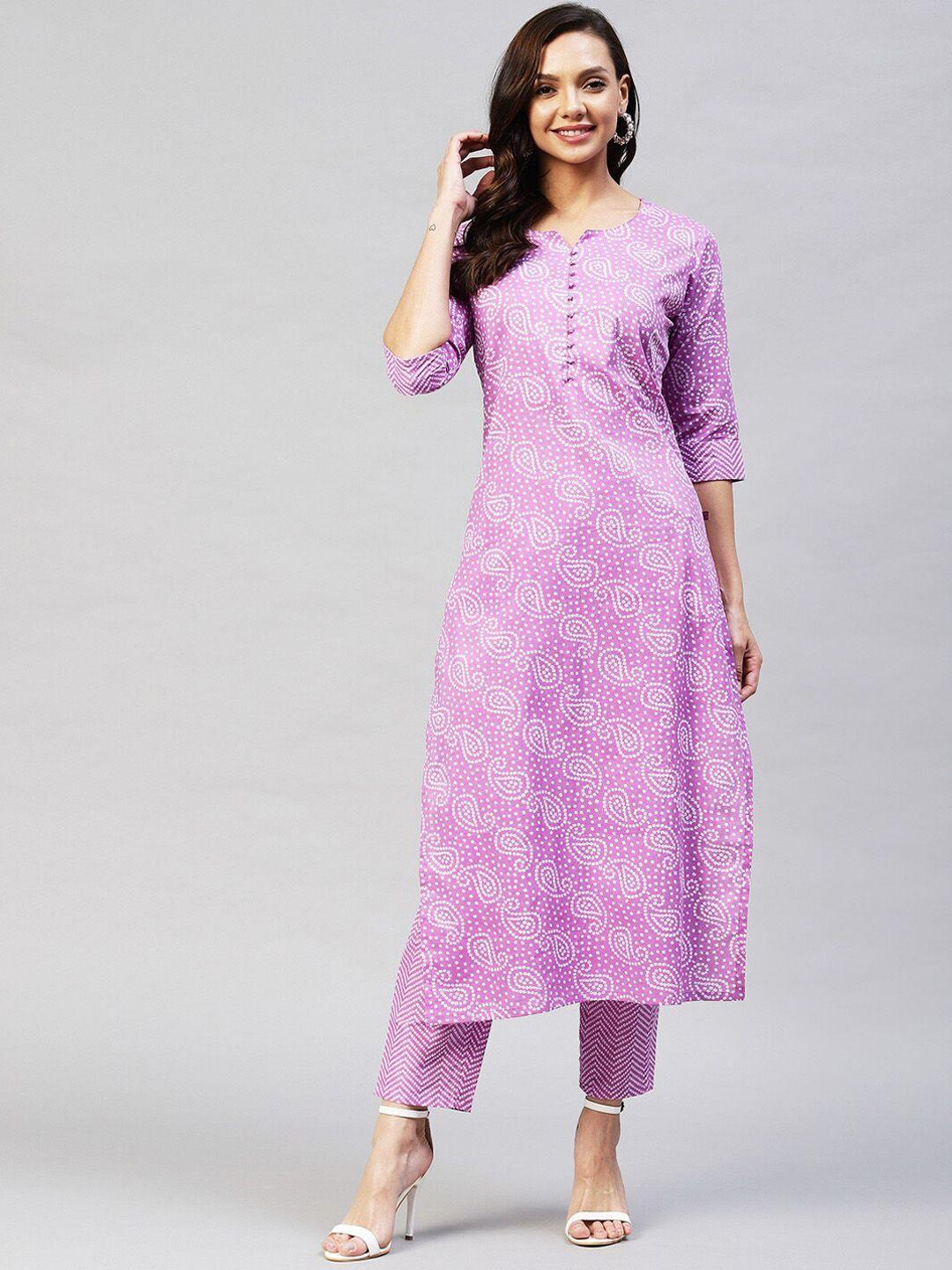 kalini women purple ethnic motifs printed kurta with trousers