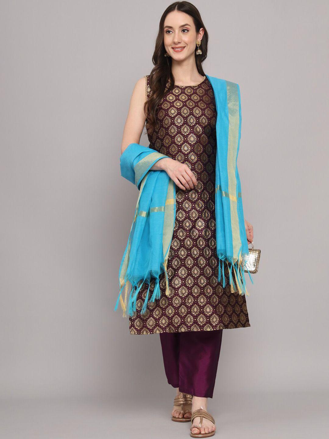 kalini women purple ethnic motifs regular kurta with trousers & with dupatta